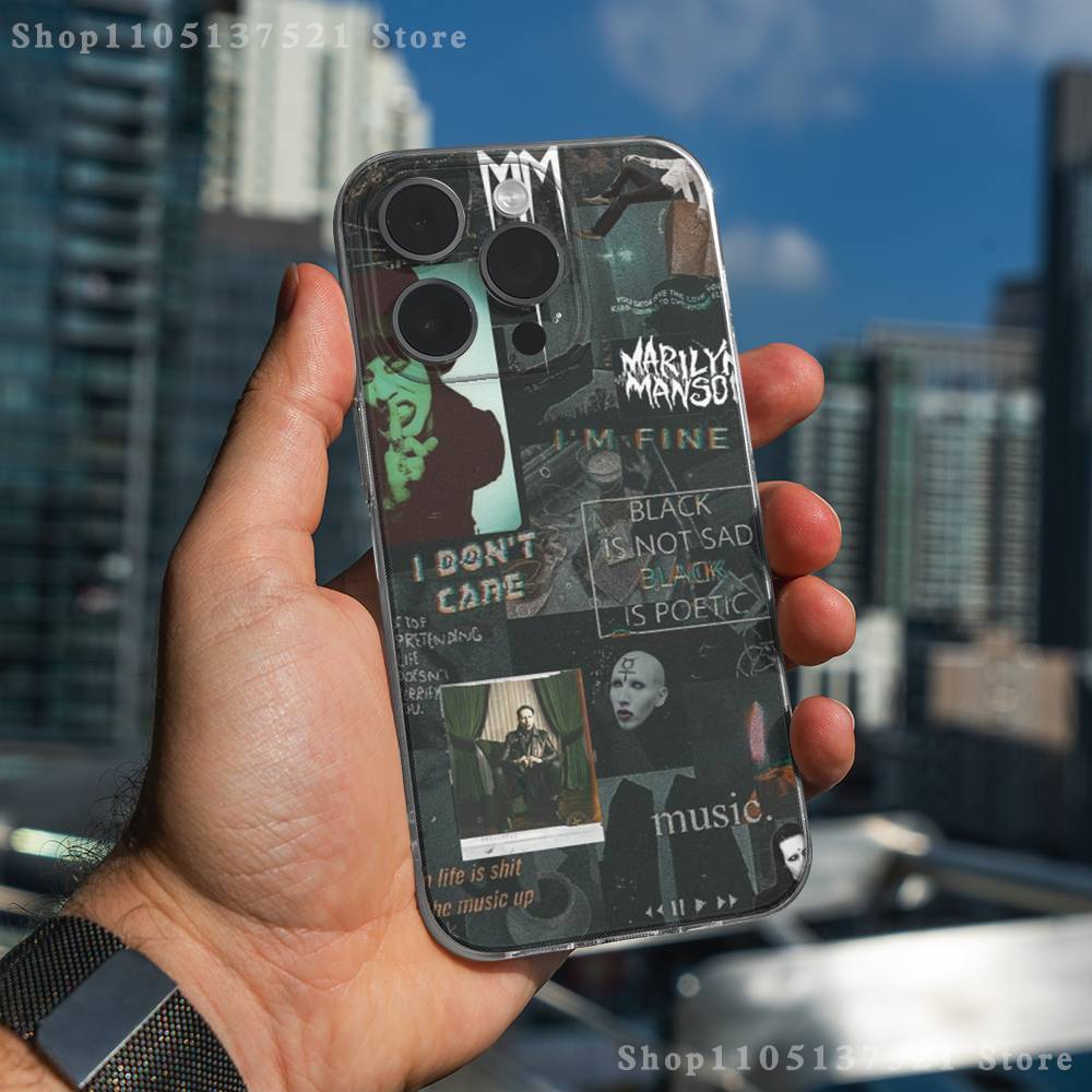 

M-Marilyn M-Manson Phone Case For iPhone 17,16,15,14,13,12,11 Pro,Max,Plus,X,XS,XR,SE4,E Mini Transparent Soft Cover iPhone17Pro