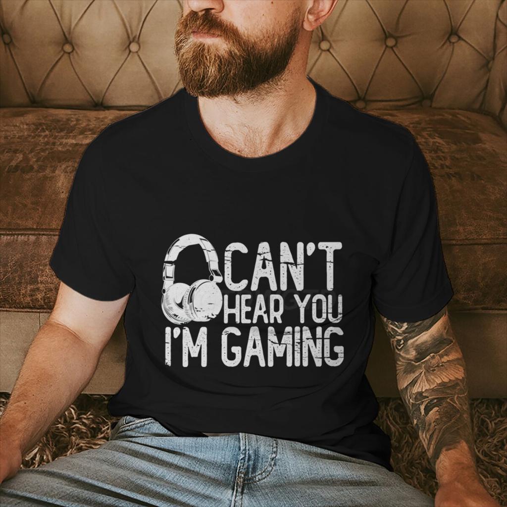 Vintage Gamer Tee Short Sleeve Casual Tee Cant Hear You Im Gaming Graphic Tee Funny Gift for Gamer Funny Gamer Fashion Tops