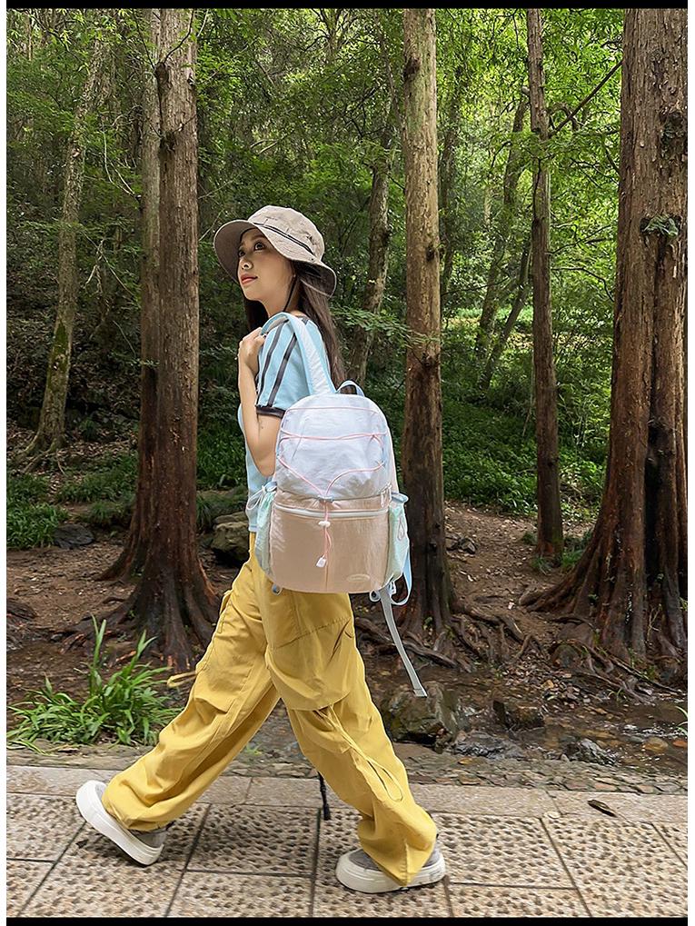 Color Block Outdoor Backpack Lightweight Retro Travel Bag for Hiking, Mountaineering, Picnic, and School - Women's Small Backpack