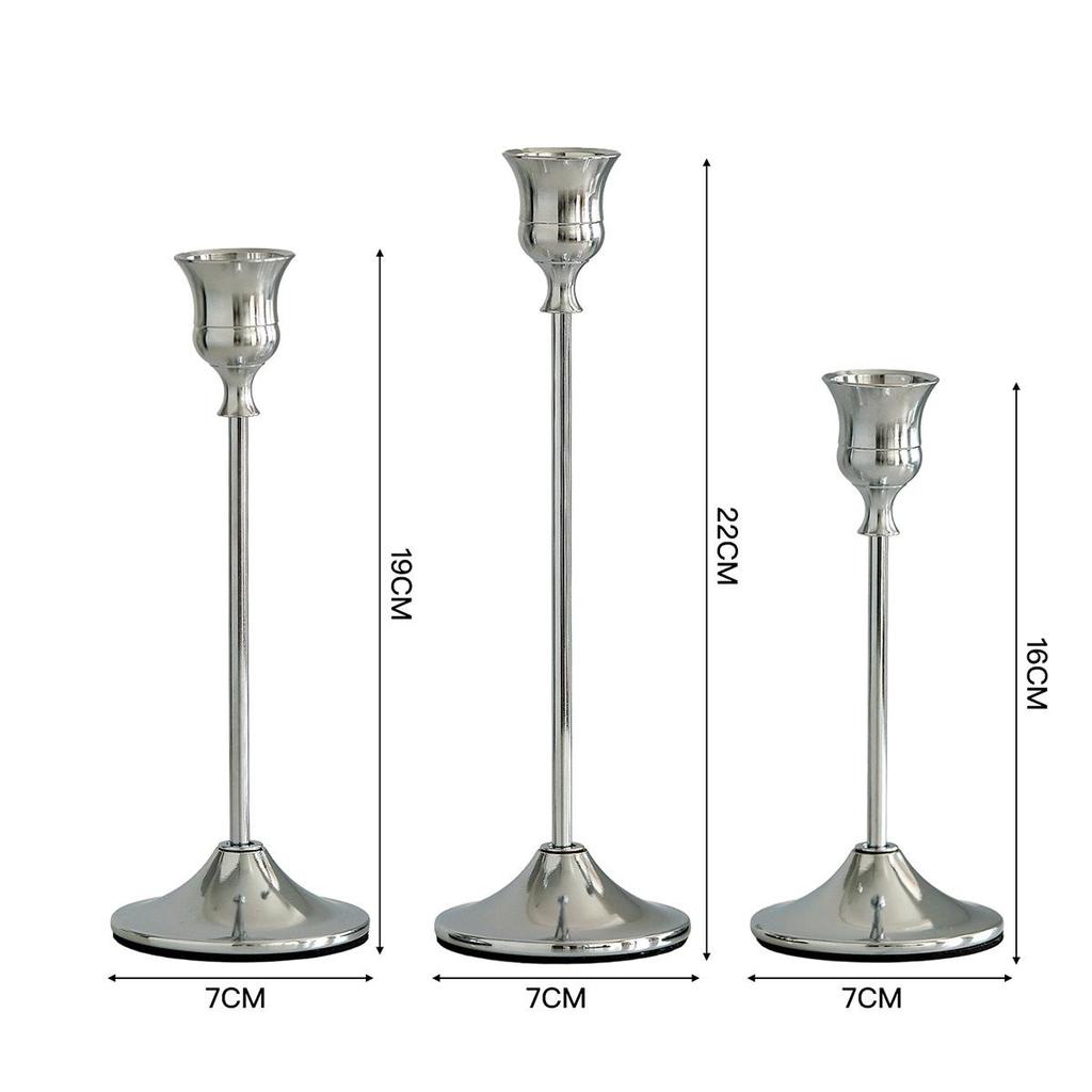 Vintage Elegant Metal and Aluminum Set of 3 Tabletop Candle Holders, Suitable for Wedding Anniversary, Home and Hotel Decoration