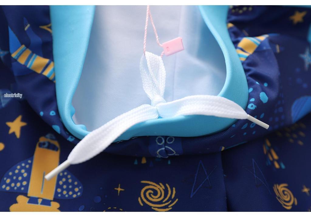 Boys' Quick-Dry Cartoon One-Piece Swimsuit with Long Sleeves and Sun Protection