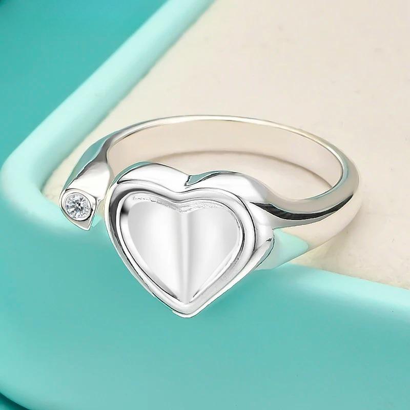 925 Sterling Silver Smooth Concave Heart Ring for Women Fashion Wedding Party Charm Jewelry