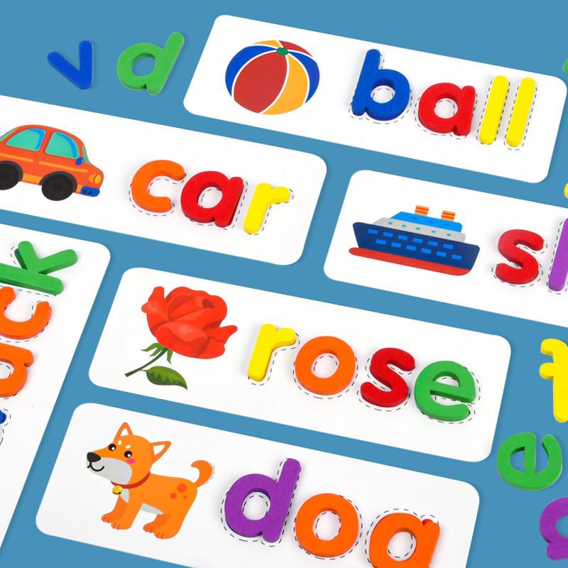 Wooden Alphabet Learning Cards For Kids Educational Toy With Diy Word Puzzle For Early Education