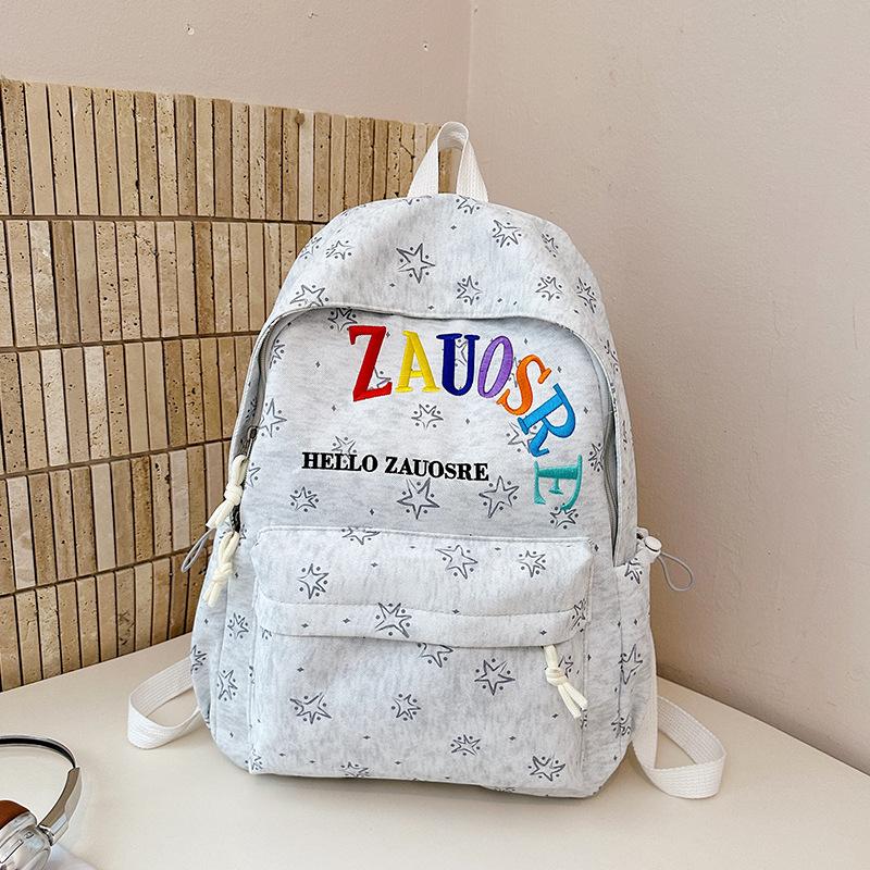 Schoolbag new American retro backpack female embroidery letter simple travel backpack male junior high school high school student schoolbag female