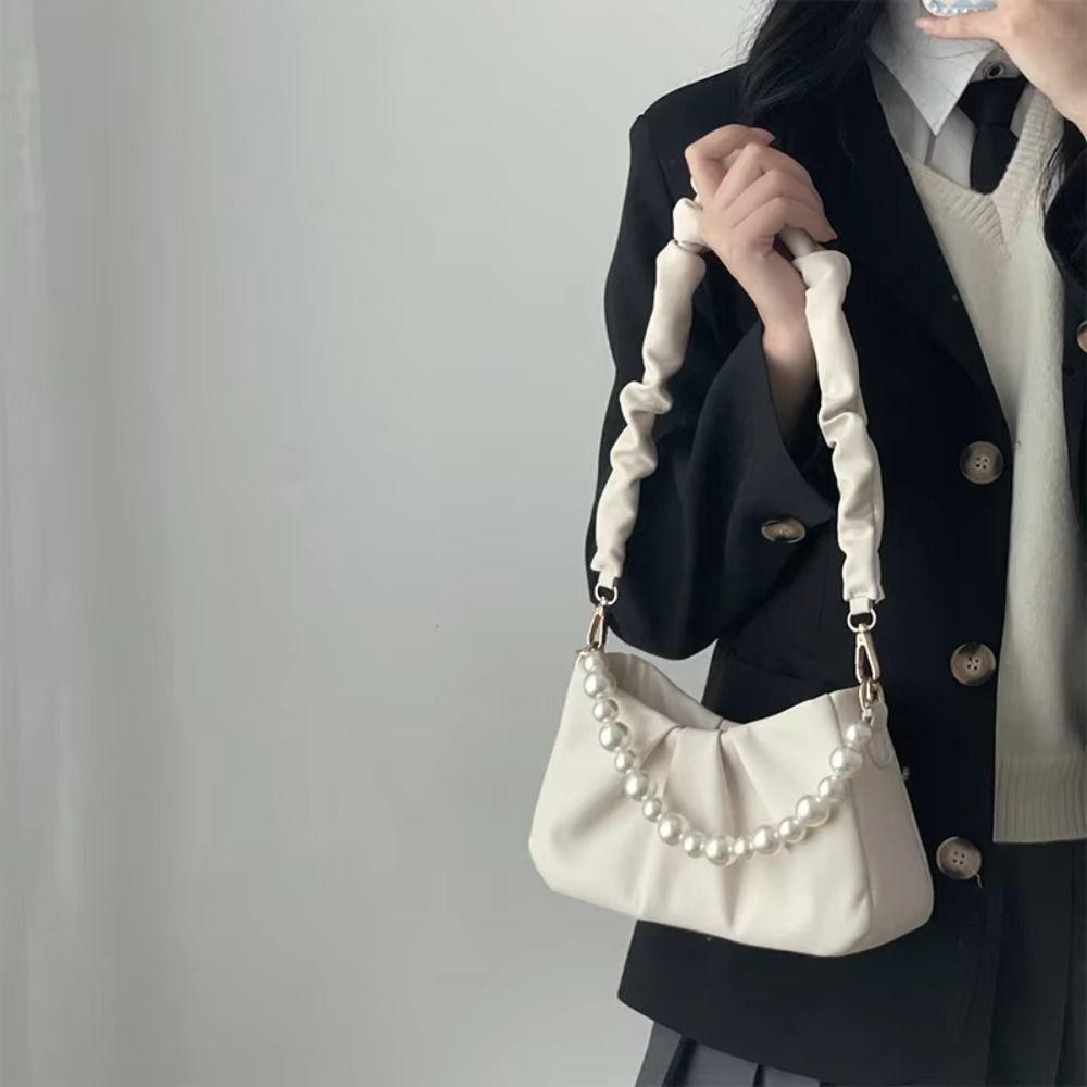 PU Leather Solid Color Underarm Bag Large Capacity Carrying Pleated Cloud Bag Minimalist Portable Single Shoulder Wallet