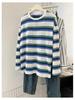 Women's Black Striped Long-Sleeve T-Shirt, Spring/Autumn 2025 Trend, Designer Look, Unique Base Layer, Loose Fit