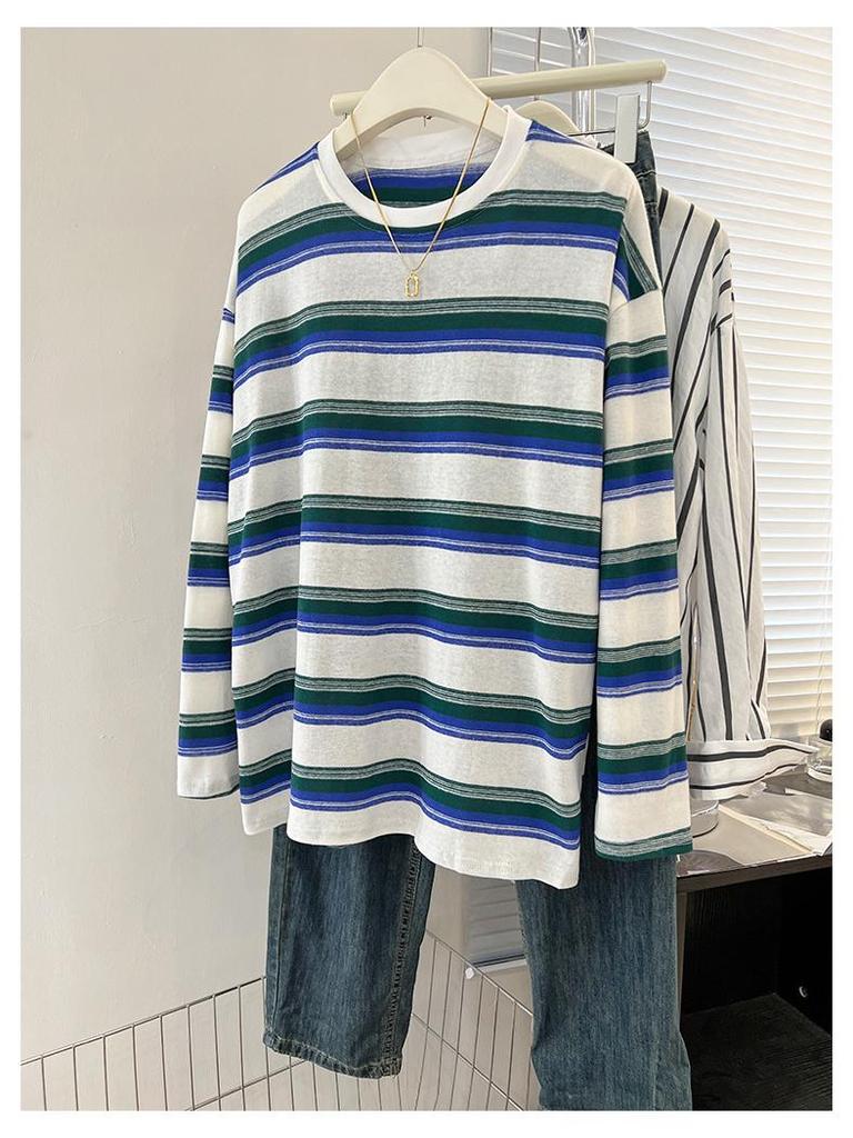 Women's Black Striped Long-Sleeve T-Shirt, Spring/Autumn 2025 Trend, Designer Look, Unique Base Layer, Loose Fit