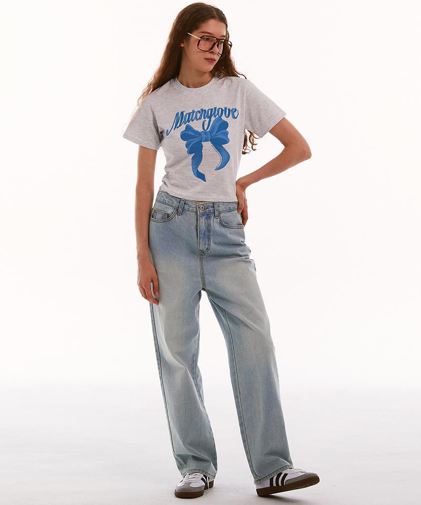 MATCHGLOBE Big Ribbon Crop Top (Light Melange)