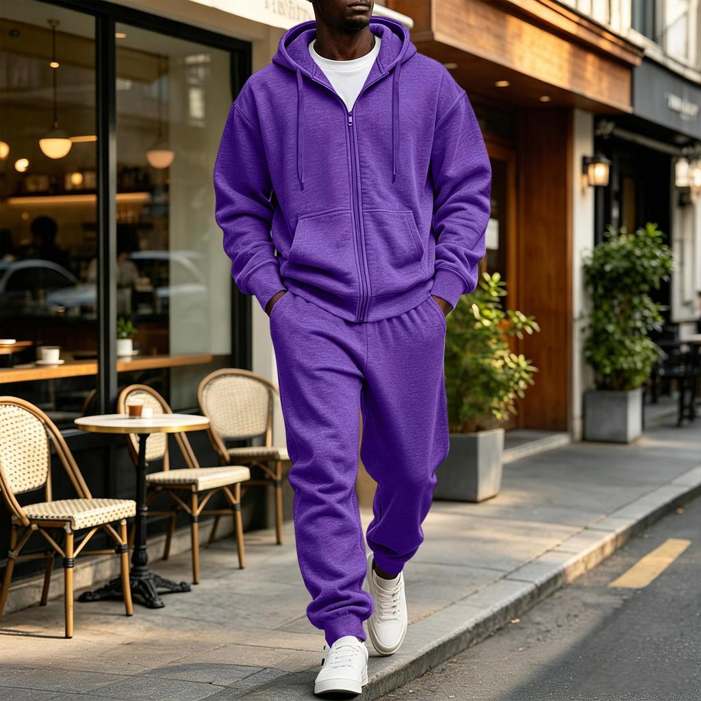 Completo con felpa con cappuccio e zip a contrasto e pantaloni della tuta con coulisse da uomo