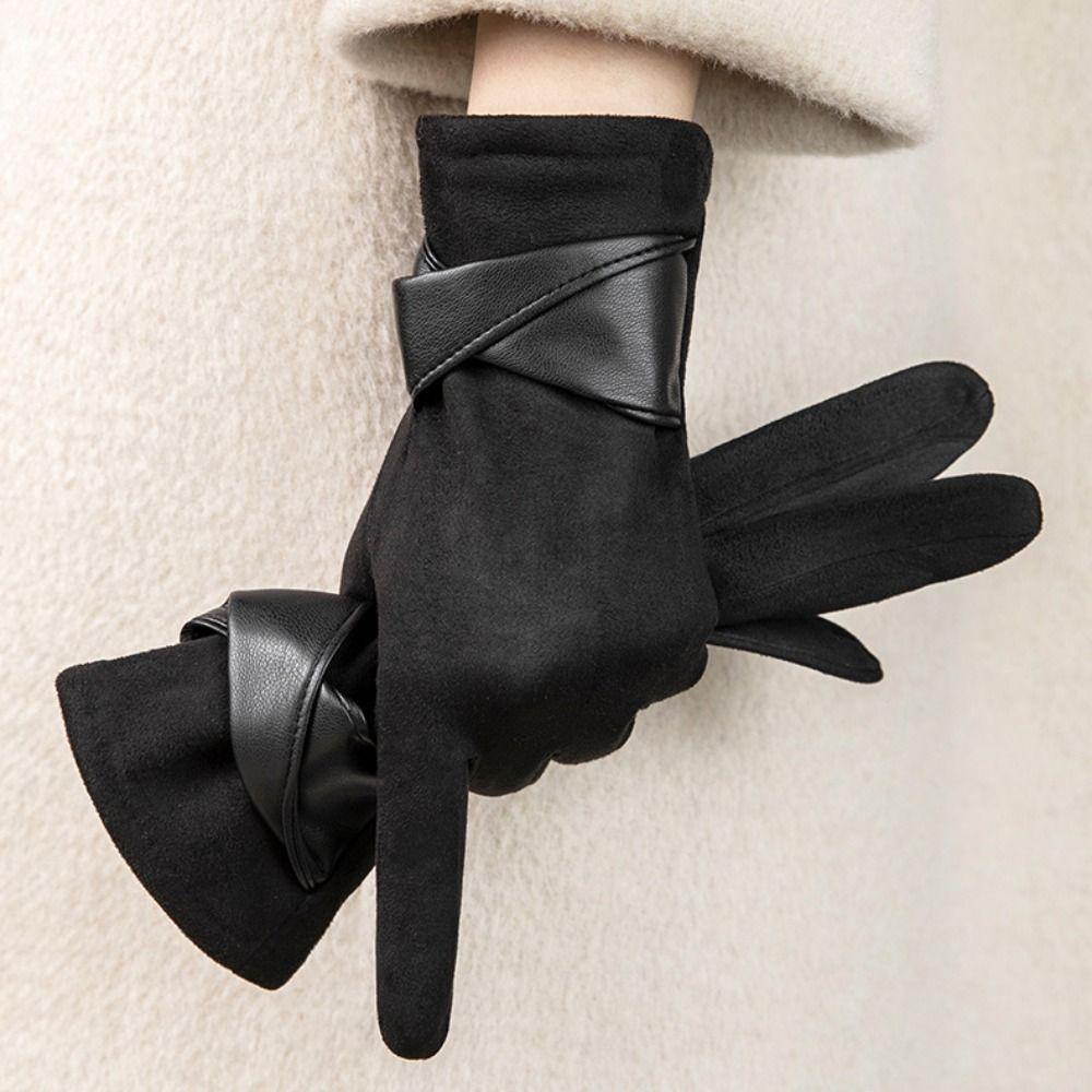 Soft Winter Suede Gloves Thick Women Cycling Mittens All-Match Pu Leather Gloves  Girls