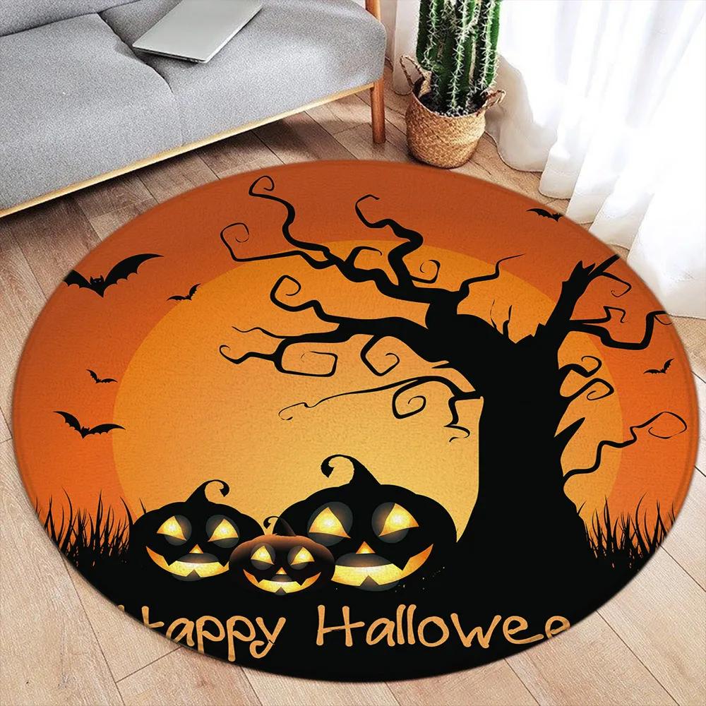Halloween White Elf Ghost Round Carpet Non-Slip Doormat for Party Home Decor Pumpkin Living Room Sofa Bedside Rugs Floor Mats