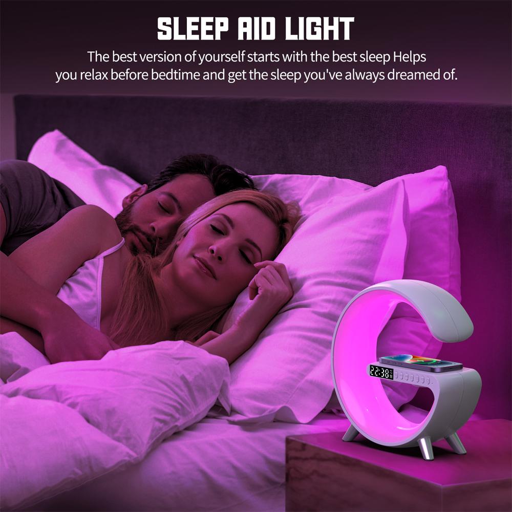 Multifunctional Alarm Clock Speaker RGB Table Lamp Ambient Light Wireless Charger APP Control LED Night Light Charging