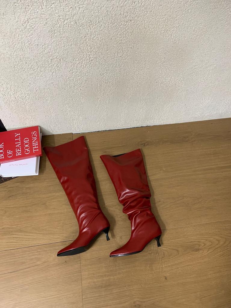 High-heeled French pointed but knee boots women's boots autumn new tall stacking boots