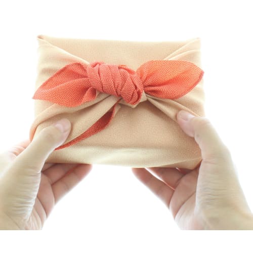 Decorative Knotted Fukusa (strap) with a Single-sided Dyeing Pattern, Shark Pattern, Solid Color, Vermilion/beige