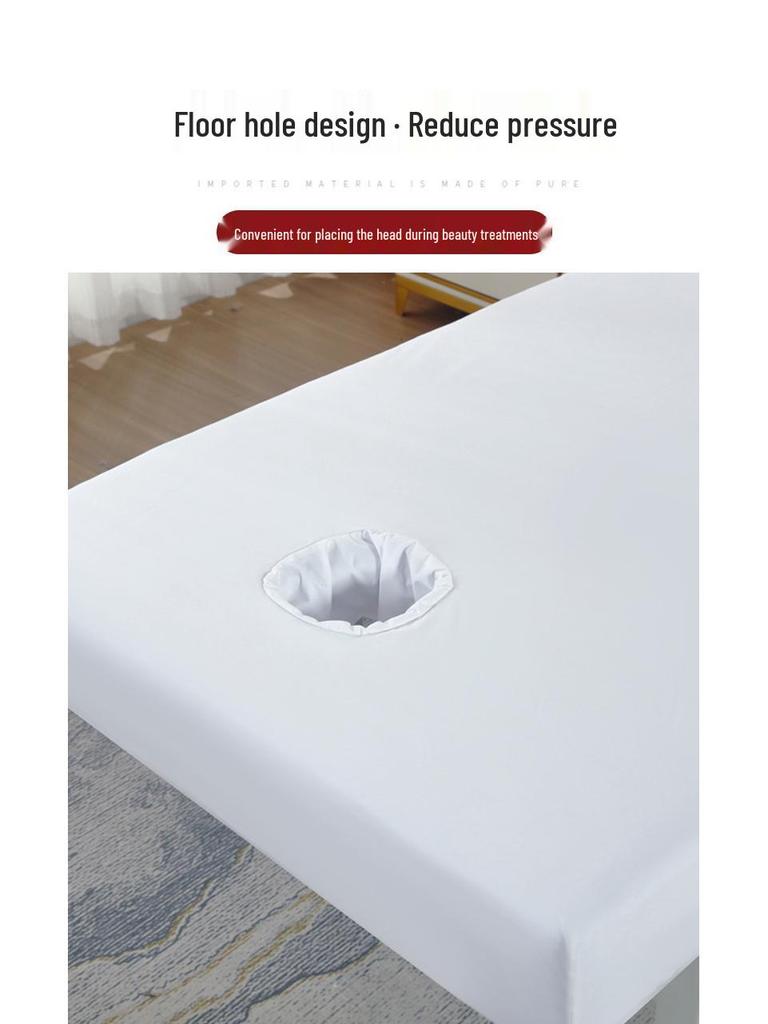Waterproof Oil-Proof Massage Bed Sheet with Face Hole - Thick Solid Color, White