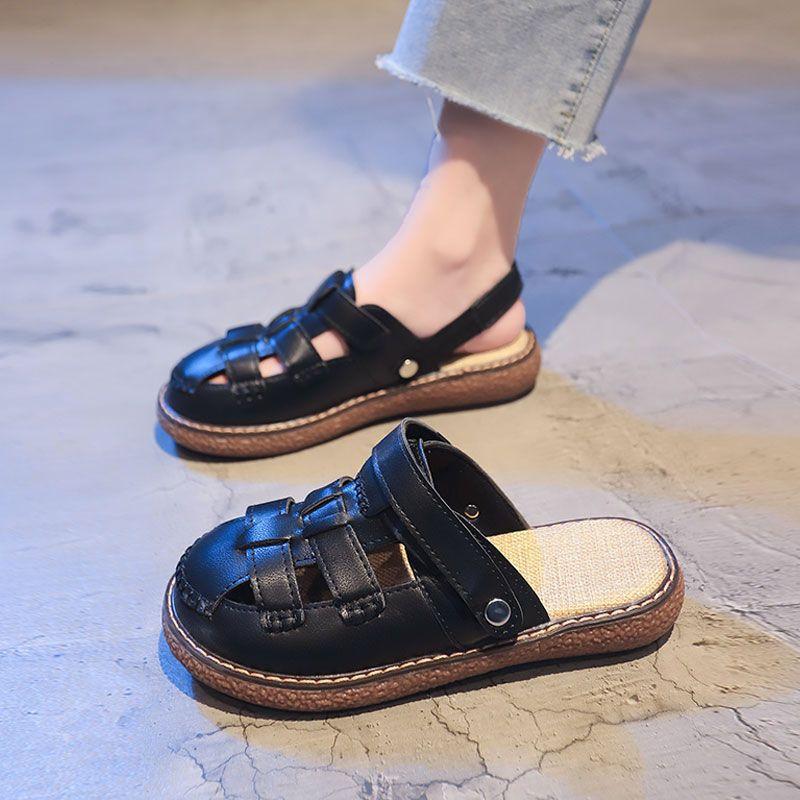 Baotou sandals women's new 2025 summer wear hole shoes two wear platform half slippers beach Roman shoes