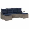 6 Piece Grey Poly Rattan Sofa Set with Cushions