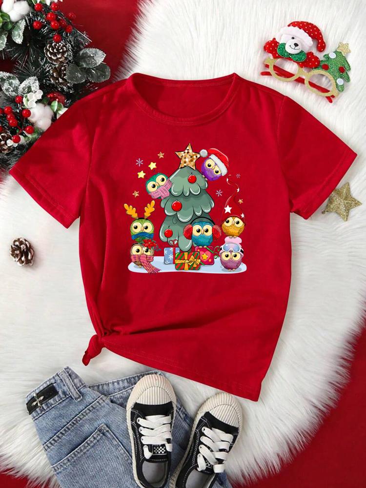 Funny Christmas Animal Owl Penguin Print Women T Shirt Short Sleeve O Neck Women Tshirt Ladies Tee Shirt Top Clothes Camisetas