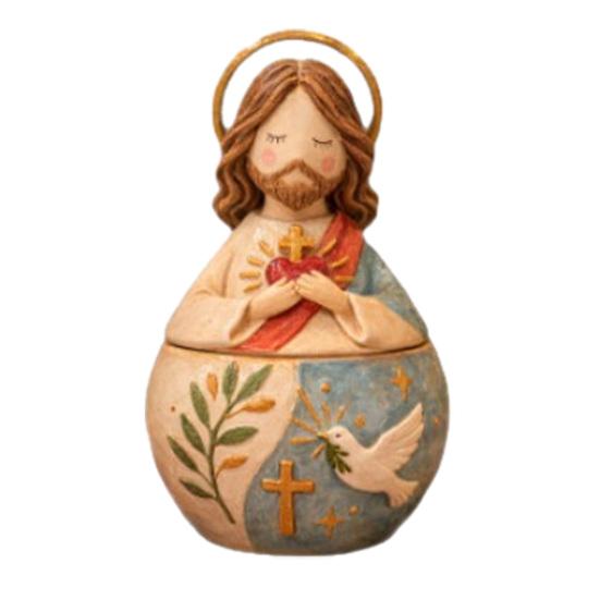

Mini Prayer Figure Jewelry Box Resin Handmade Mary Virgin Jesus Praying Christian Keepsake Box Catholic Gift for Men Women Men