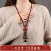 GEMCHIC Damen Ethnisch Stil Lang Keramikperlen Halskette Vintage Rote Schwarze Quaste Pullover Kette Handgefertigter Anhänger