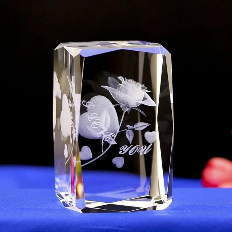 Creative Single Rose Embossed Pattern Valentine's Day Crystal Decor Home Living Room Office Decoration Gift Reward, 50x80MM, 1Pc