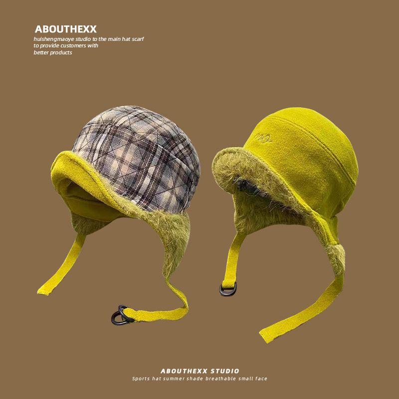 New Double sided Ear Protection Hat for Women Winter Windproof  Coldproof and Warm Pullover Lei Feng Hat Outdoor Travel Pilot Hat