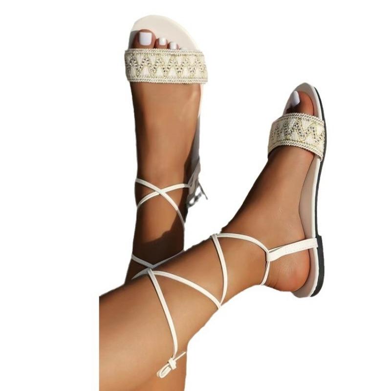 Women's flat-heeled sandals anklet straps stiletto large size open-toed fashion sandals heels