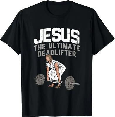 Lustiges Jesus Deadlift Fitnessstudio Gewichtheben Workout Christliches T-Shirt 100% Baumwolle Rundhals Kurzarm Lässiges Herren T-Shirt Größe S3XL