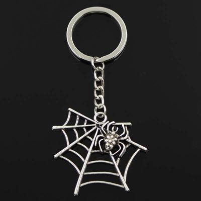 Módní pavoučí pavučina 43x45mm Přívěsek 30mm Přívěsek na klíče Kovový řetízek Stříbrná barva Muži Dárek do auta Suvenýry Klíčenka