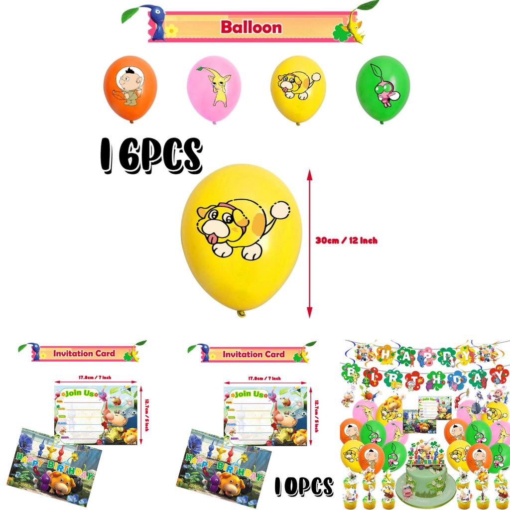 Pikmin-4 Birthday Party Decoration Set Paper Banner Balloons Cake Topper Cupcake Toppers And More!