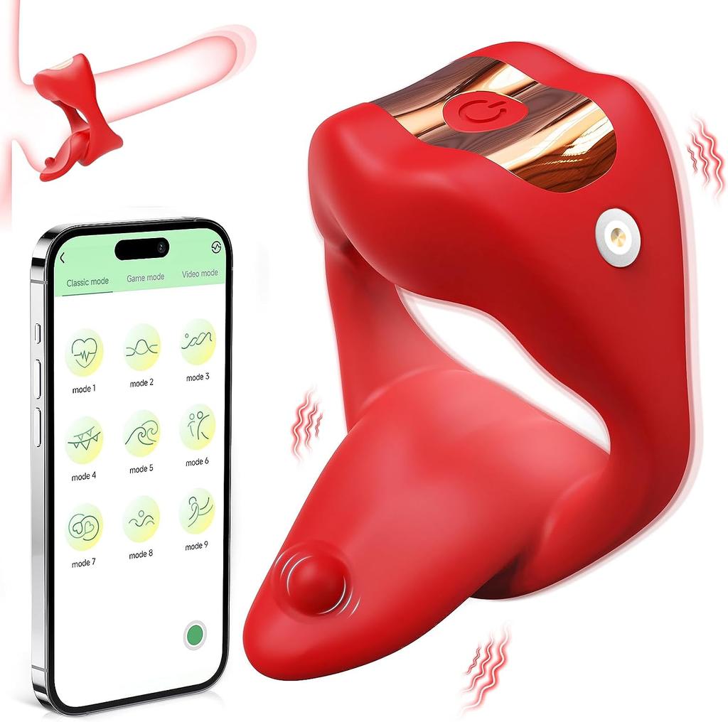 Vibrating Pneis Cock Ring Sex Toys for Men Tongue Design with 9 Vibration Modes Vibrator APP Control Male Couples Erection Ring Longer Harder