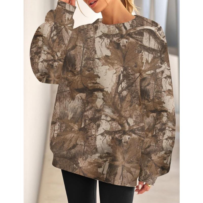 Women Tree Print Crew Neck Loose Long Sleeve Casual Fashion Sweatshirt