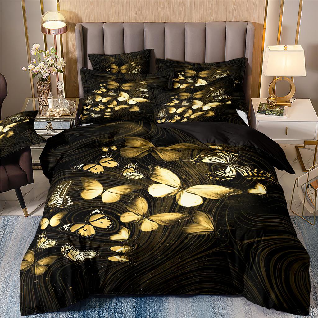 Butterfly Flower 3D Digital Printing Three-Piece Rose Quilt Cover
