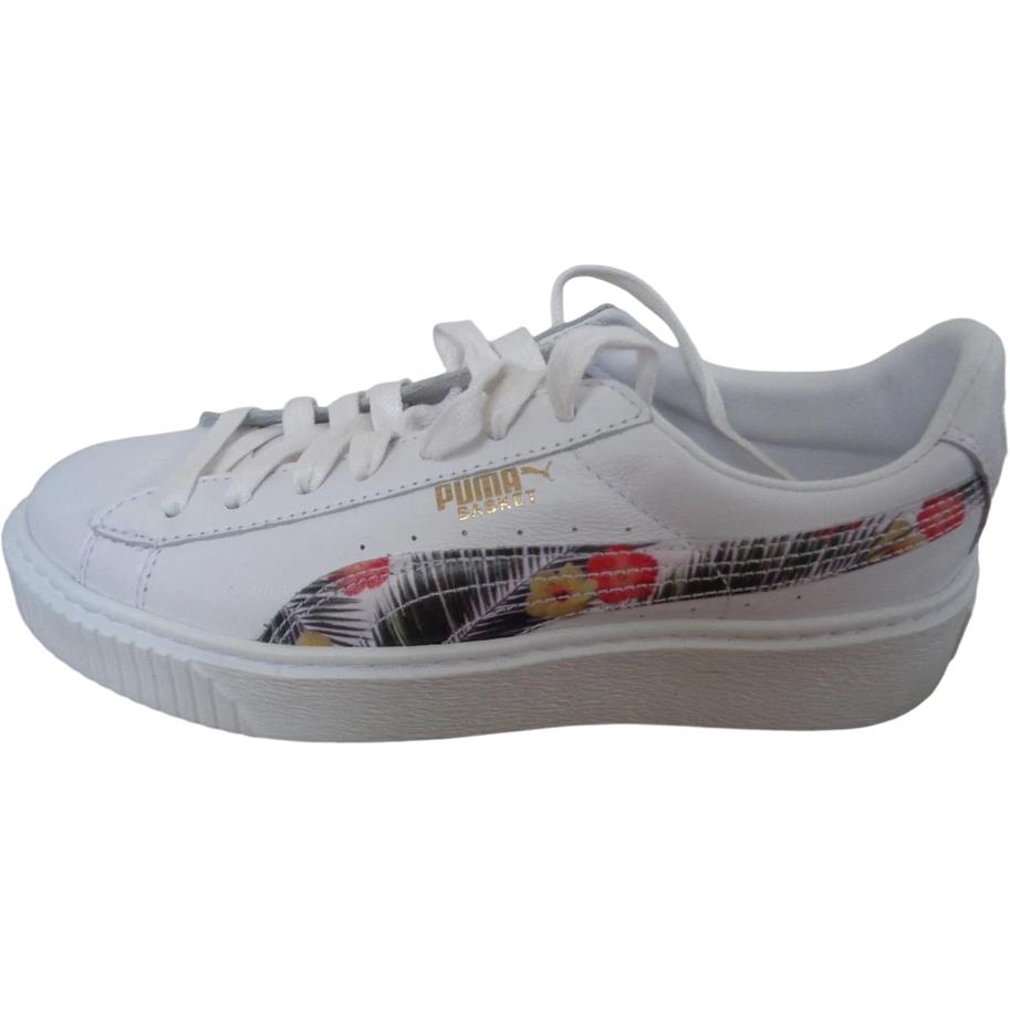 Puma Basket Platform Comfortable Versatile Low-Top Sneakers Kids sneakers White 364729-01 38.5