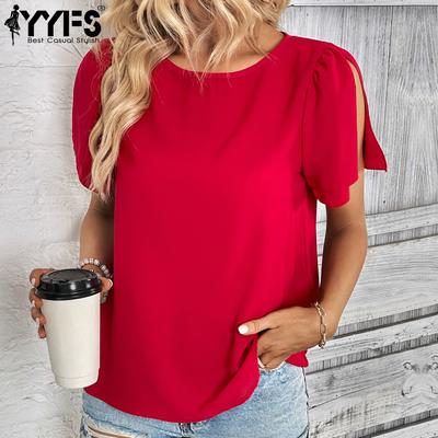 Women's Fashion Casual Summer Solid Color Print Short Sleeve O-Neck Blouses & Shirts