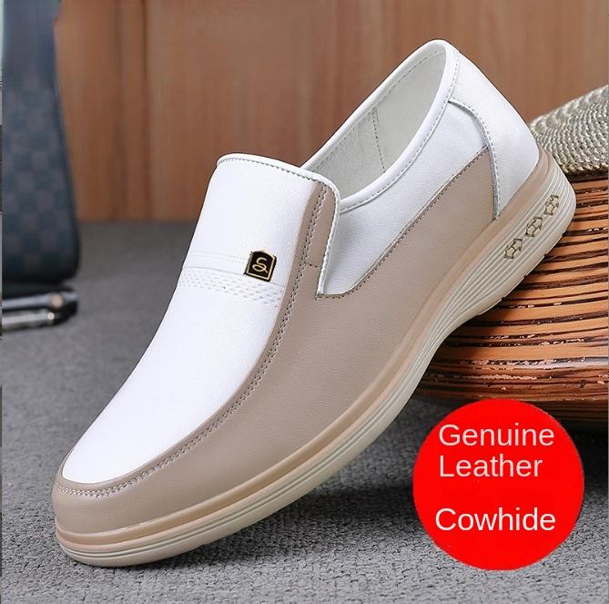 FashionWhite Leather Shoes for Men Soft Soled Commercial Light Colored Perforated Shoes Male Spring Summer Autumn New Designer Shoe