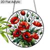Acrylic Red Poppy Flowers Suncatcher, Stained Glass Style Window Hanging Ornament for Garden and Floral Art Lovers