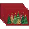 4pcs Linen Placemats, Christmas Tree and Red Background Placemats 12x18 Inches, Suitable for Kitchen Restaurant Holiday Dining and Coffee Table