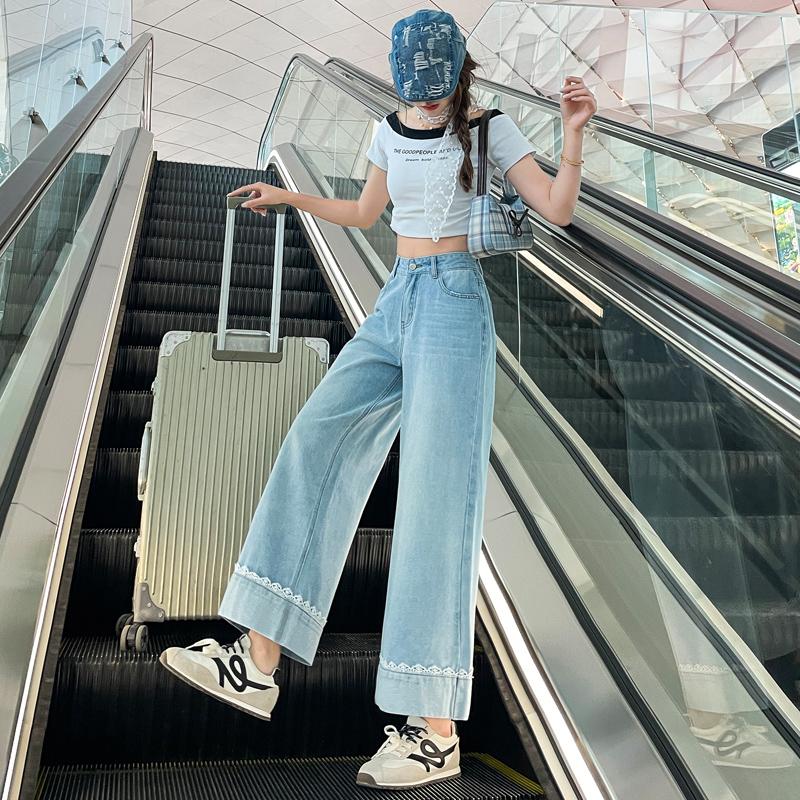 Ge Dijie Lace Patchwork Wide Leg Jeans