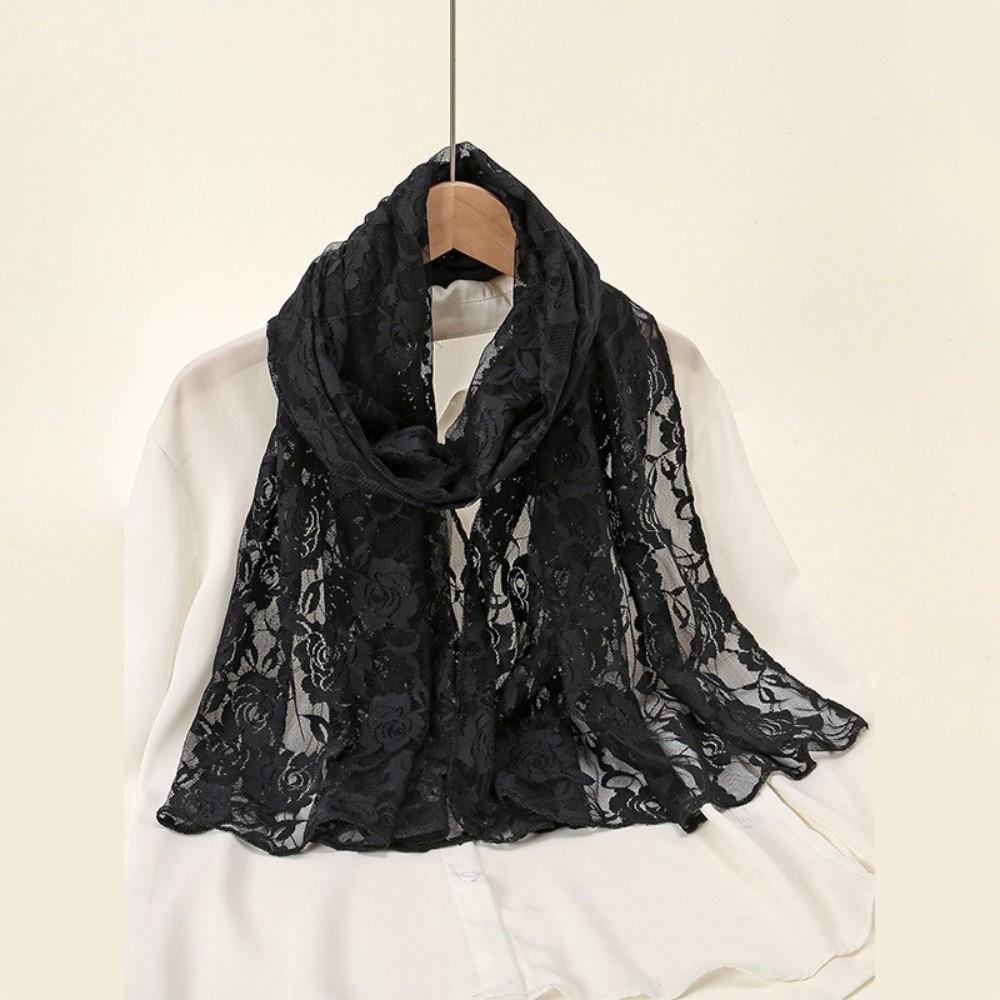 Solid Color Lace Scarf Elegant Hijab Shawls Versatile Hijab Veil  Women Wear