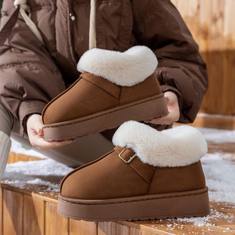 Bag heel cotton slippers, women's thick-soled velvet thickened winter cold-proof and warm cotton shoes, simple and versatile snow boots