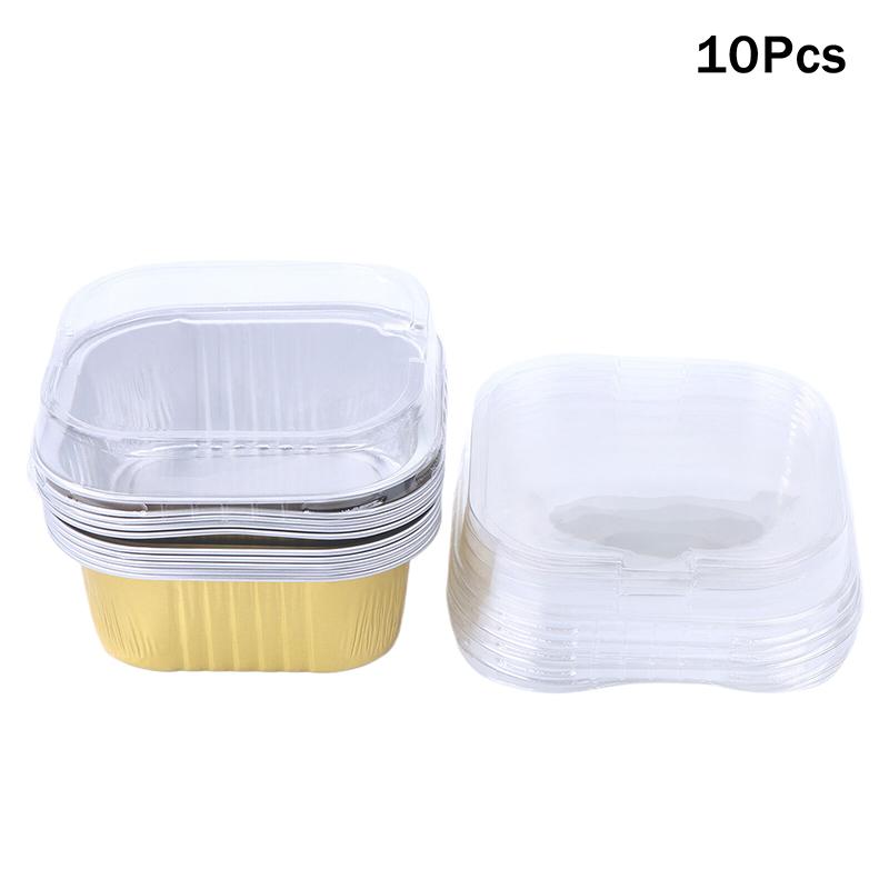 10Set Aluminum Foil Cake Container 325ml Cake Pans Liners With Lids Heat-Resistant Foil Baking Cups Cake Pan Outdoor Tableware