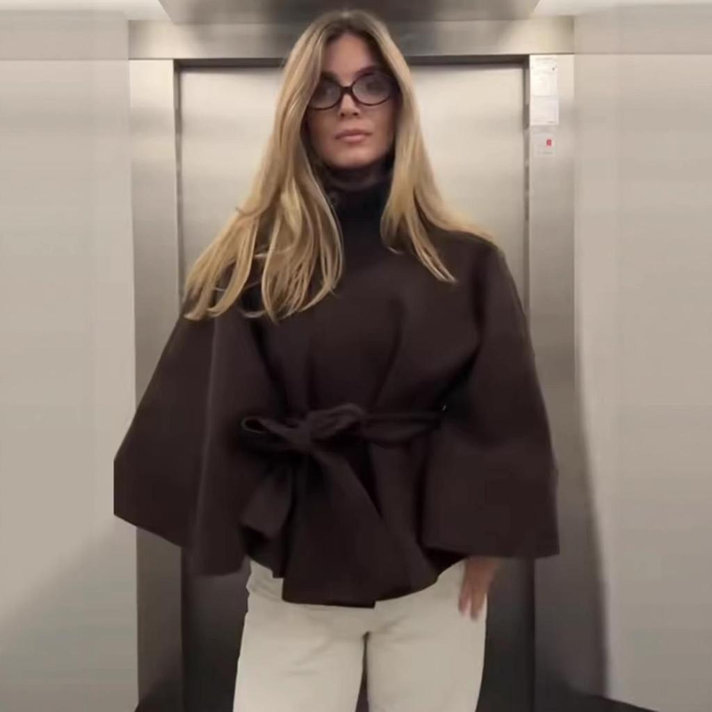 2025 Women's Fashion Loose Stand-Up Collar Bathrobe-Style Belted Coat - European & American Style