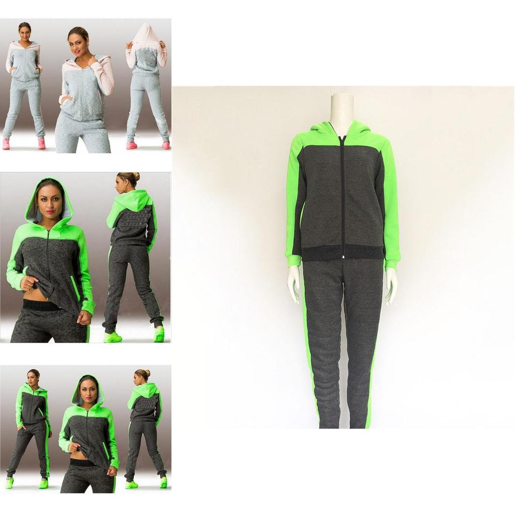 Elegant Splicing Contrast Color Sweater Sports Suit 2pcs Pullover Hoodie Sweatshirt