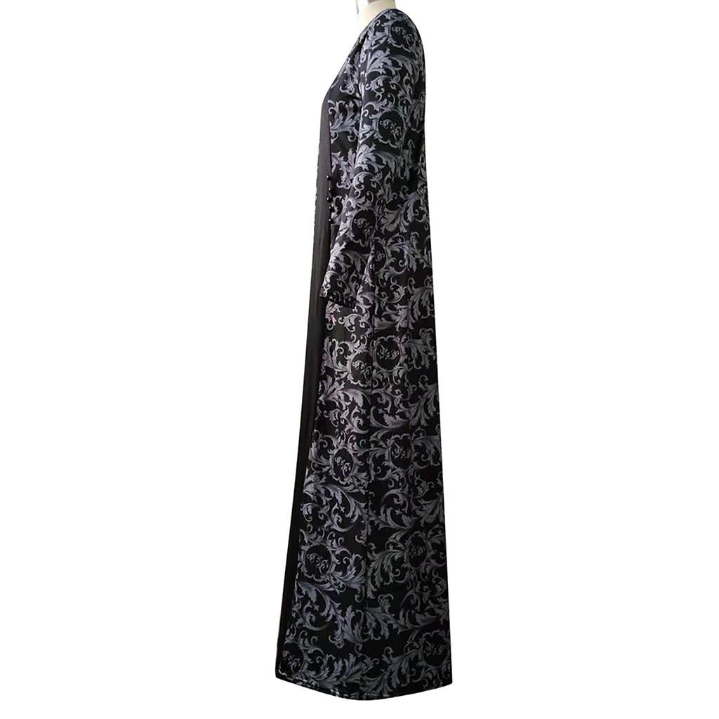 Women Dubai Arabian Floral Print Long Dress Muslim Dress Islamic Long Dress