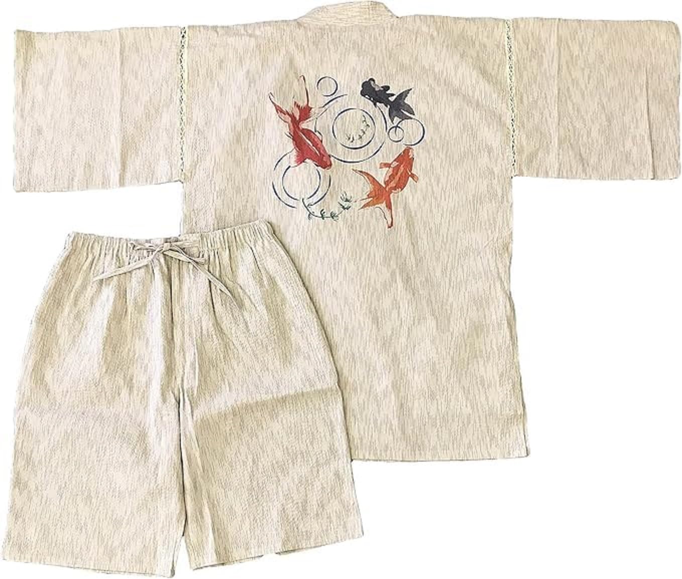 

store Shijira Ori Jinbei Japanese Pattern Goldfish and [Edoten] [Our original! ] (Beige/Ecru) (L, Ripples, Ecru)