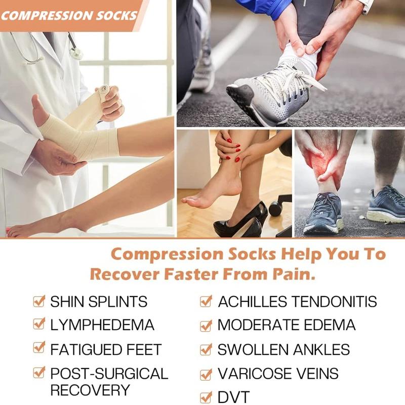 1 Pair Zipper Calf Compression Socks Knee High Open Toe Support Graduated Medical Varicose Veins Hosiery for Men Women