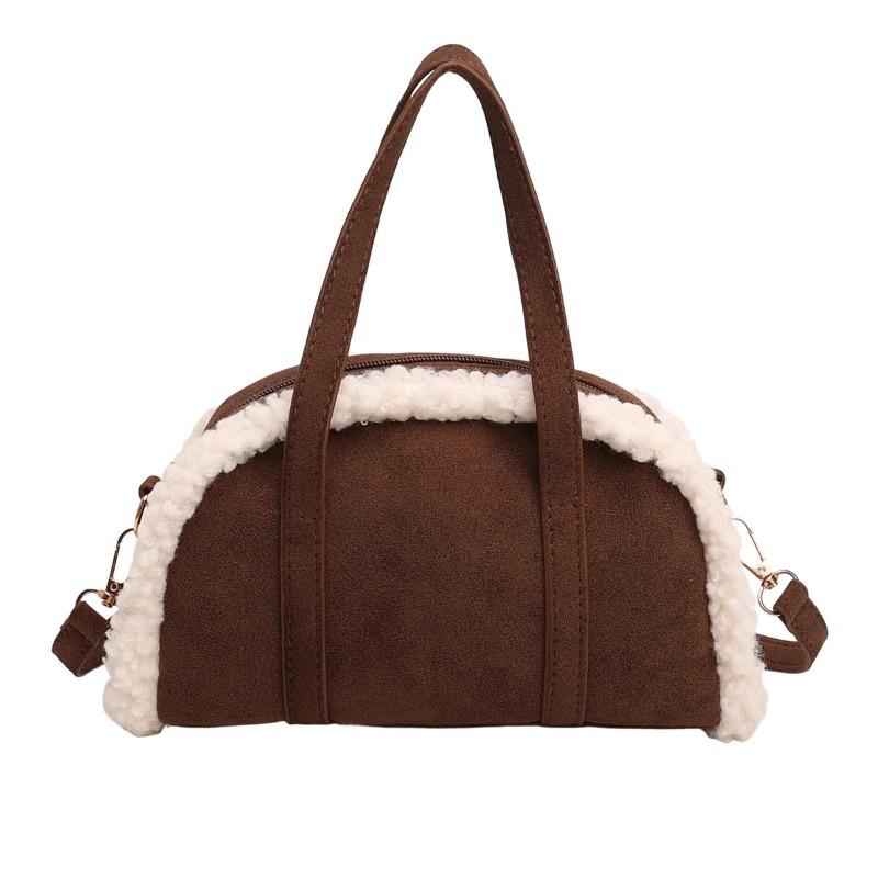 Trendy lamswol splicing damesmode pluche high-end herfst en winter handtas kleine vierkante tas trend