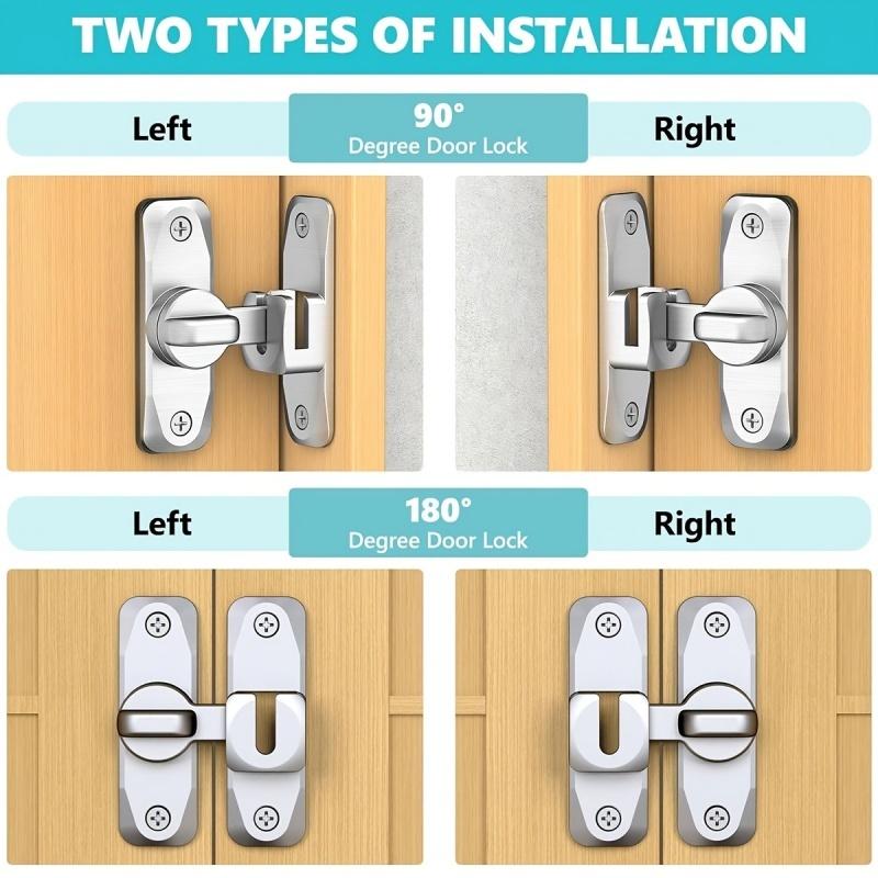 90/180 Degree Barn Door Lock,Left & Right Universal Flip Door Locks,Anti-theft Door Buckle,Gate Latch Hardware for Home Security
