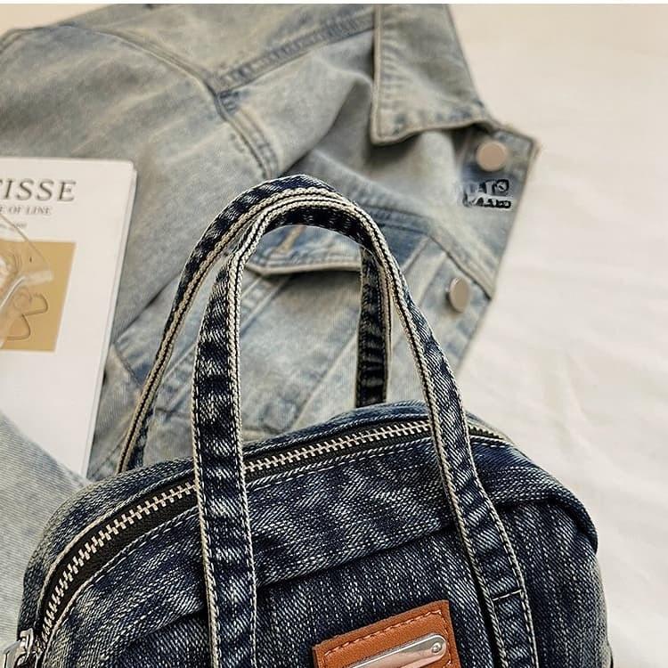 Vintage Mini Denim Boston Bag Women's Crossbody Bag